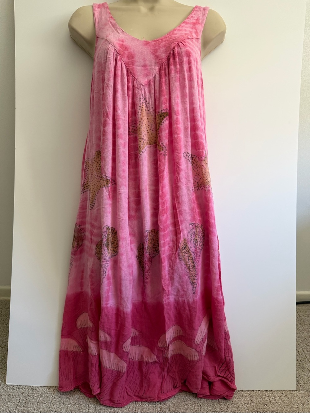 Pink Tie-Dye Midi Dress with Leopard Print Stars